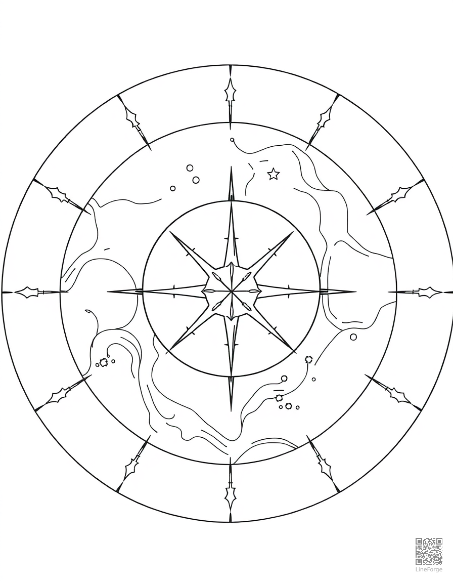 star map for navigation coloring page Contour style - free printable