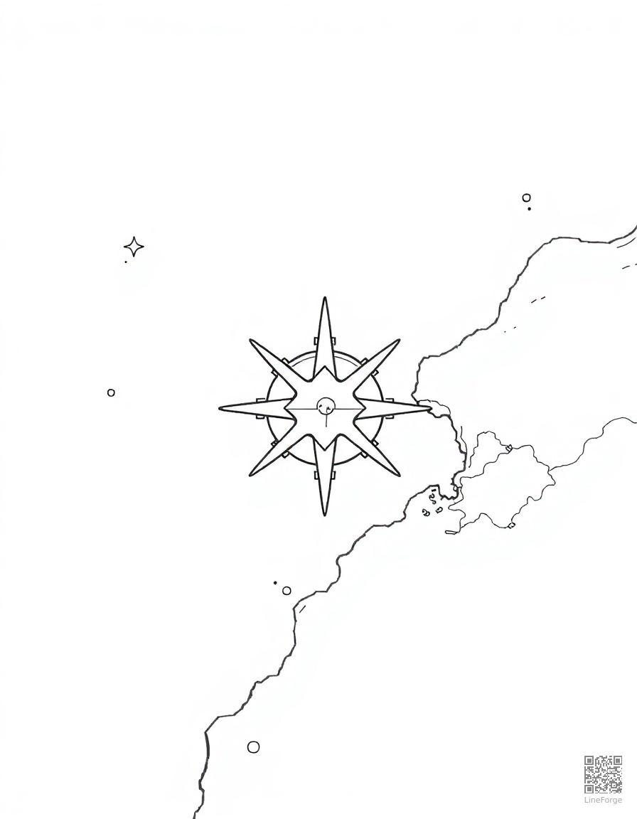 star map for navigation coloring page Manga style - free printable