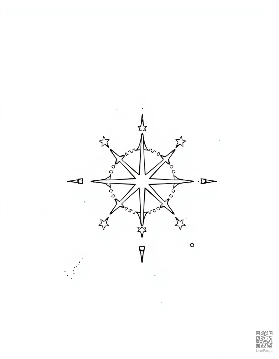 star map for navigation coloring page Stipple style - free printable