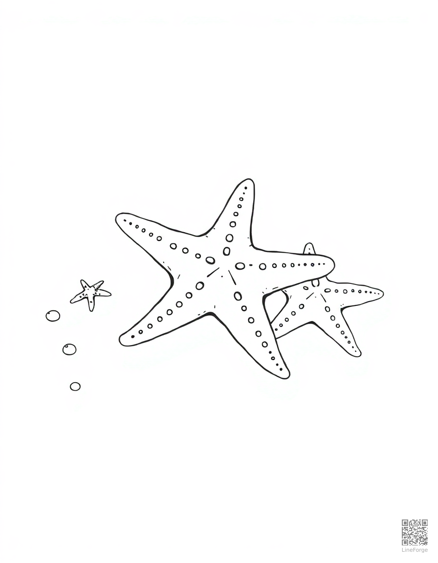 Free starfish on a sandy ocean floor coloring page in manga style — printable line art