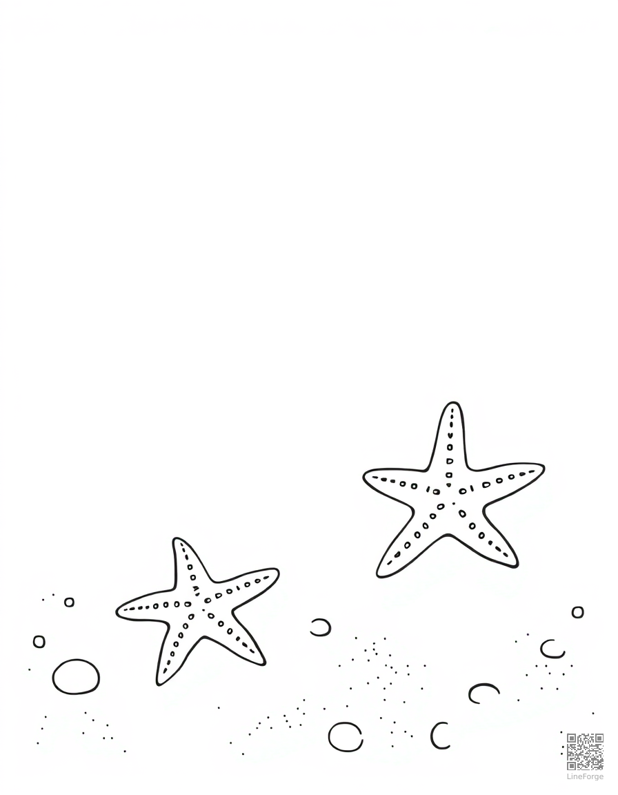 Free starfish on a sandy ocean floor coloring page in minimal style — printable line art