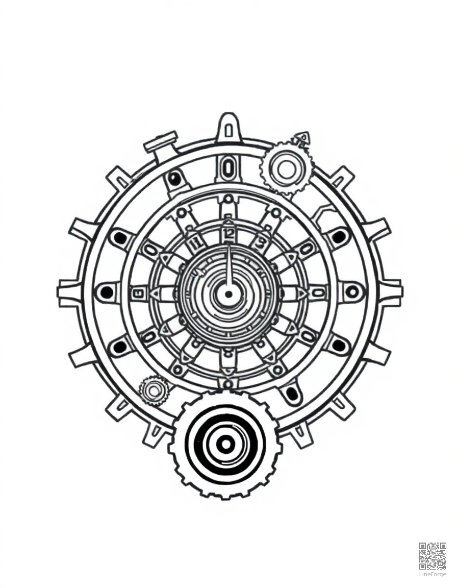 steampunk gear and clockwork mandala coloring page Minimal style - free printable