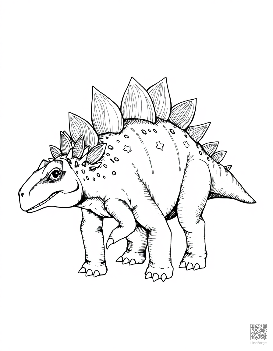 Stegosaurus with plates on its back coloring page Crosshatch style - free printable