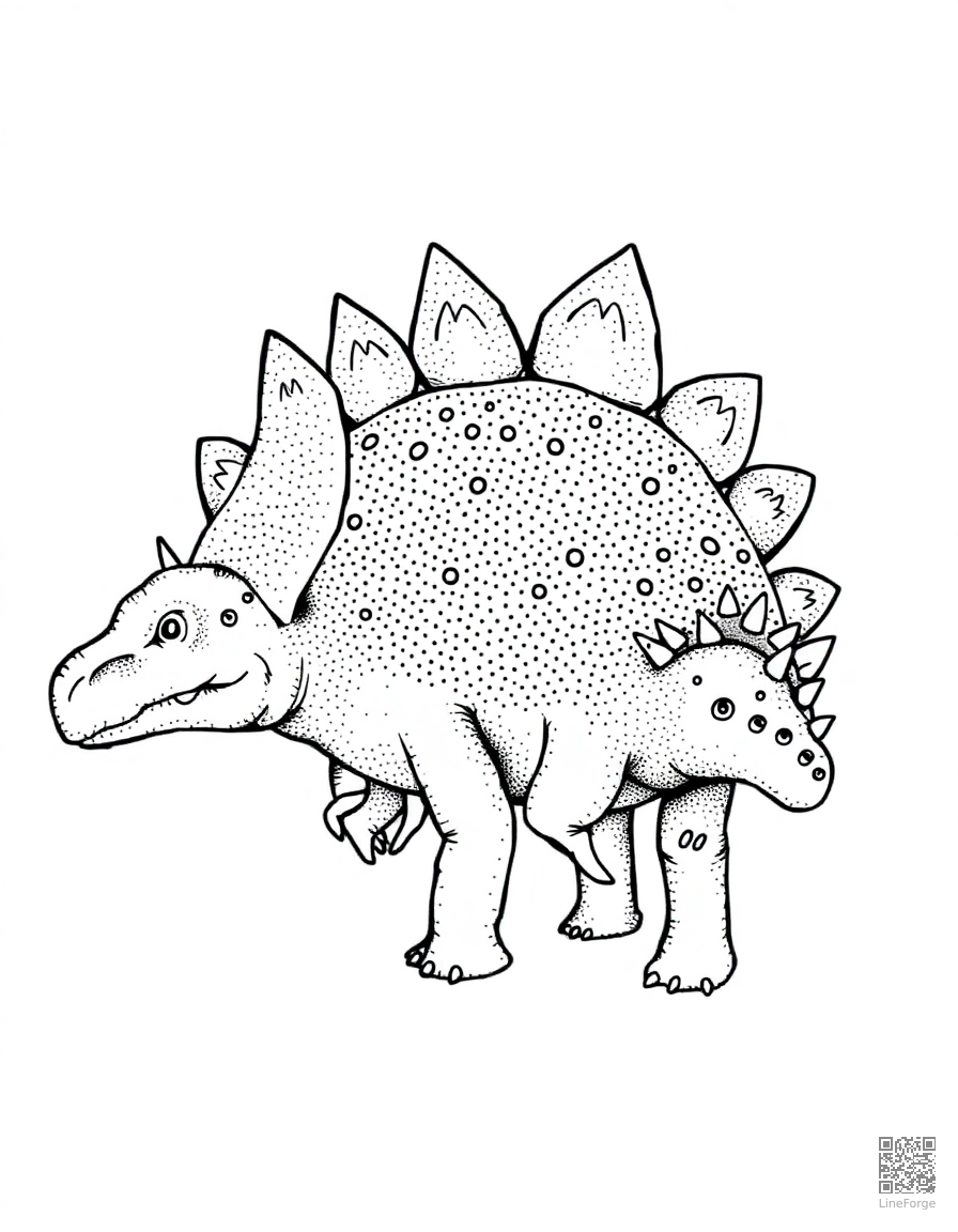 Stegosaurus with plates on its back coloring page Stipple style - free printable