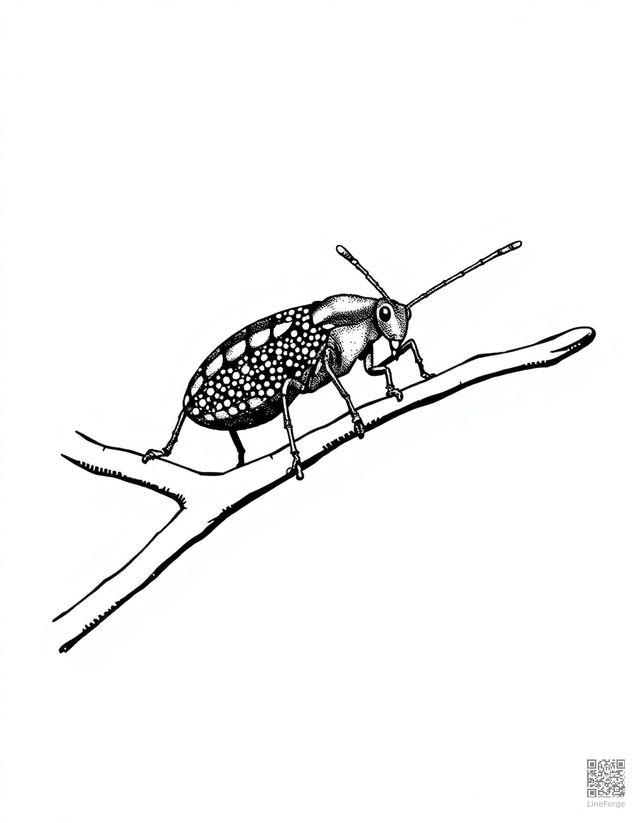 stick insect camouflaged on a branch coloring page Stipple style free printable