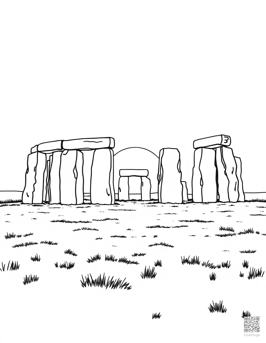 stonehenge at sunset coloring page Contour style - free printable