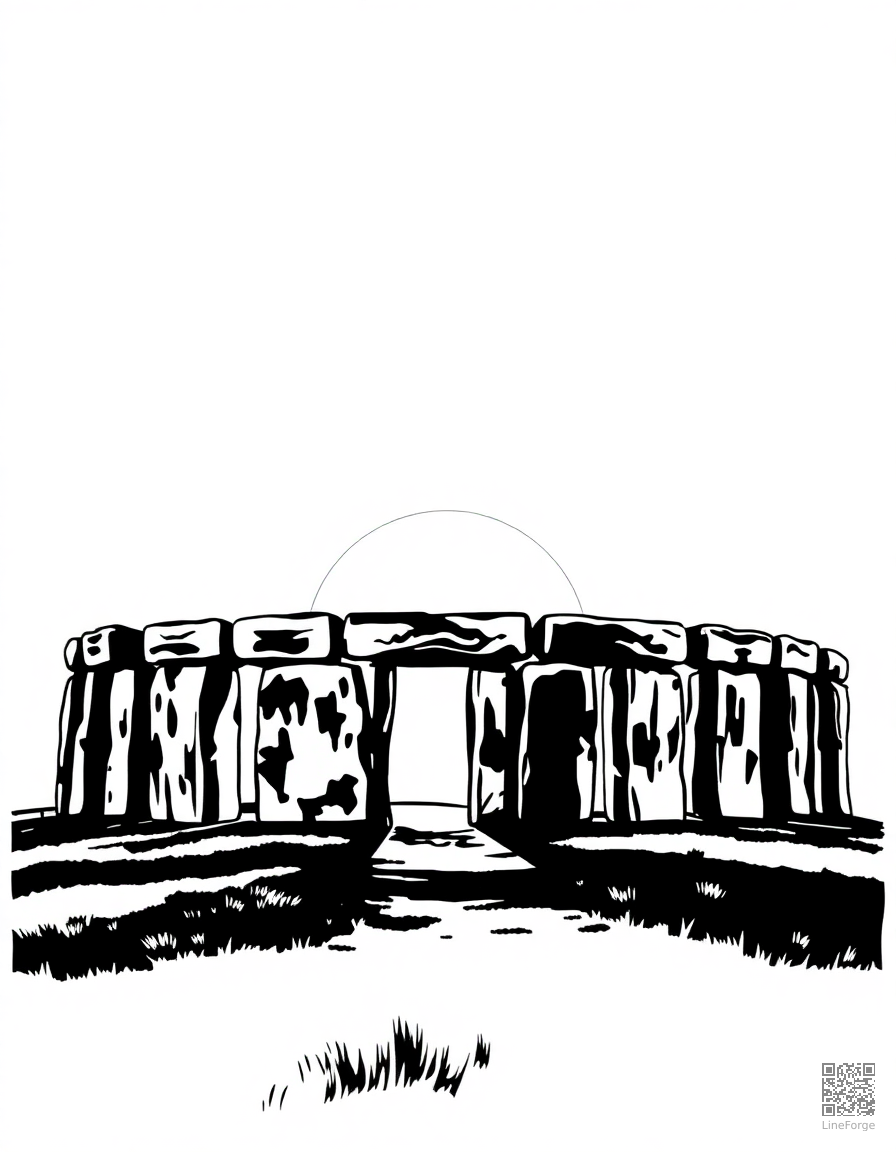 stonehenge at sunset coloring page Woodcut style - free printable