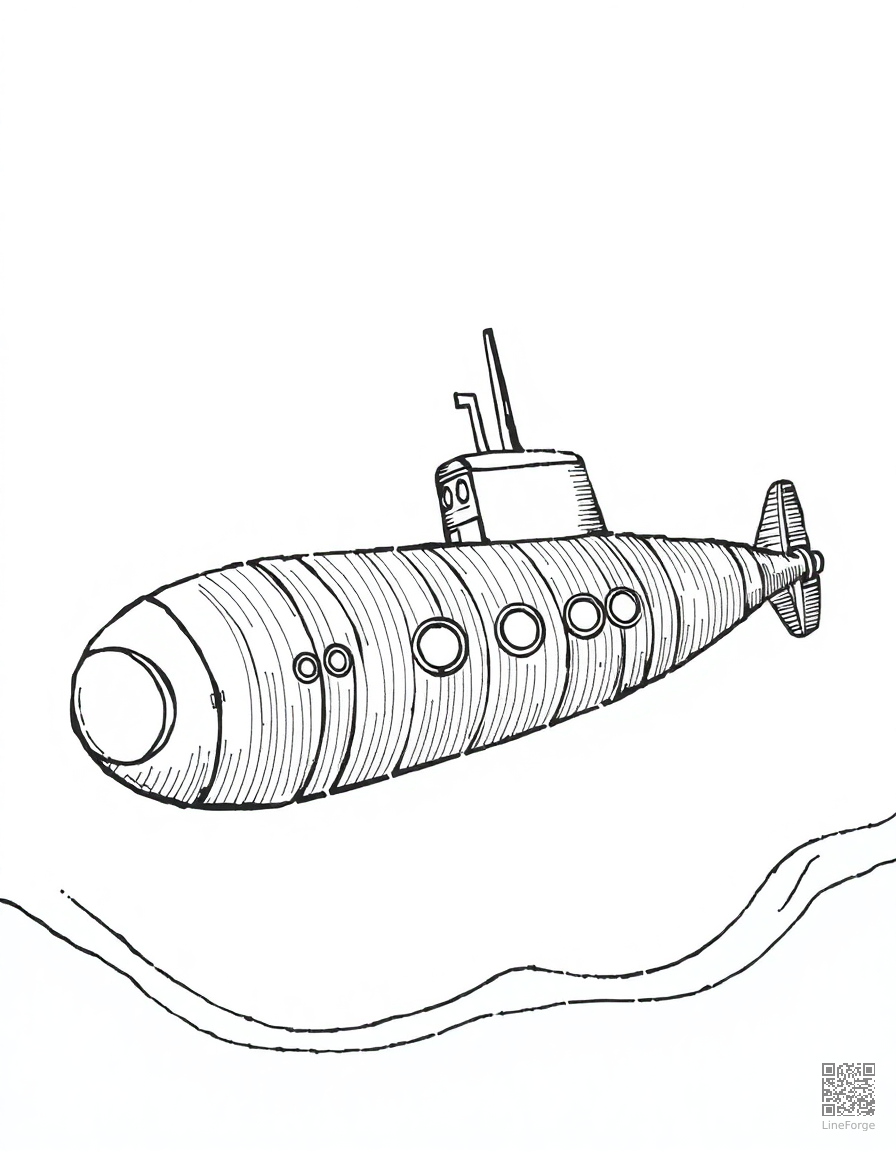 submarine exploring the deep ocean coloring page Crosshatch style - free printable