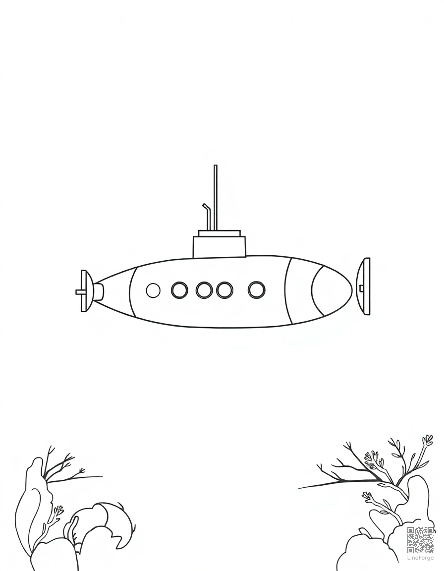 submarine exploring the deep ocean coloring page Minimal style - free printable