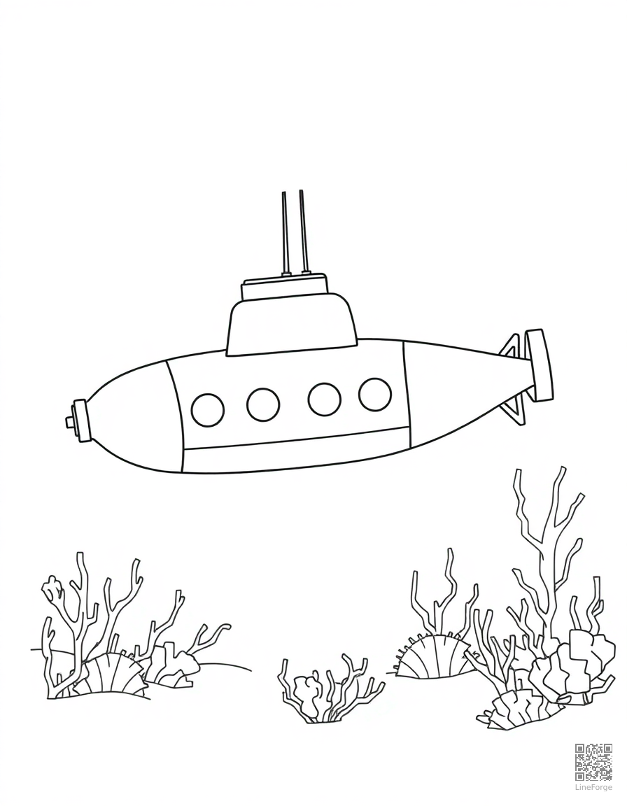 submarine exploring the ocean floor coloring page Minimal style - free printable