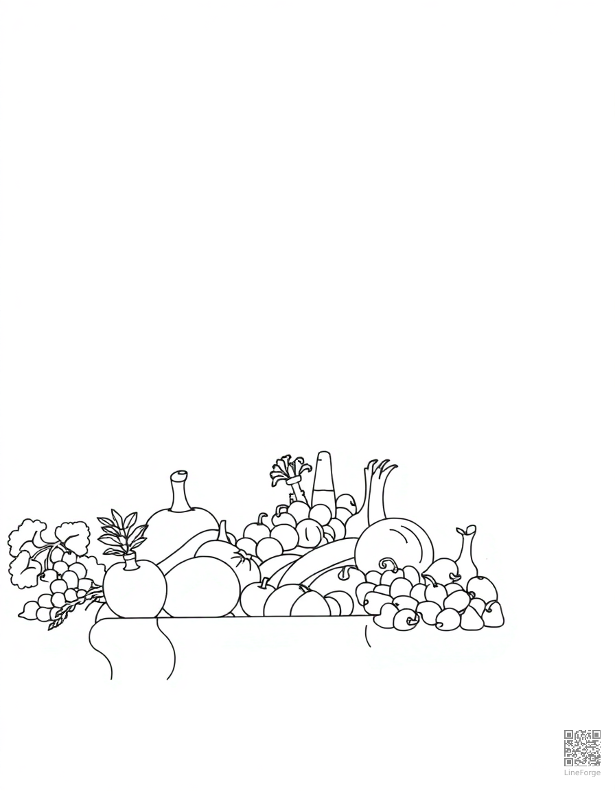 Free summer farmer market with fresh produce coloring page in minimal style — printable line art