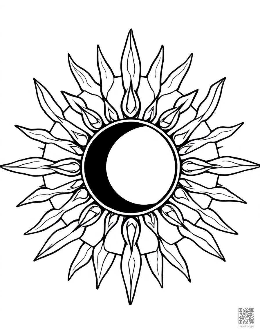 sun and moon mandala yin yang design coloring page Contour style - free printable