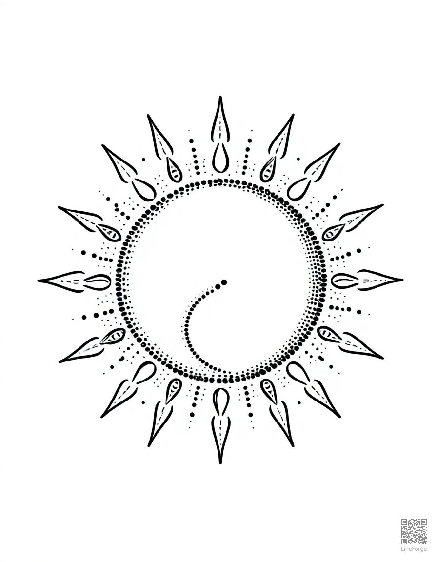sun and moon mandala yin yang design coloring page Stipple style - free printable