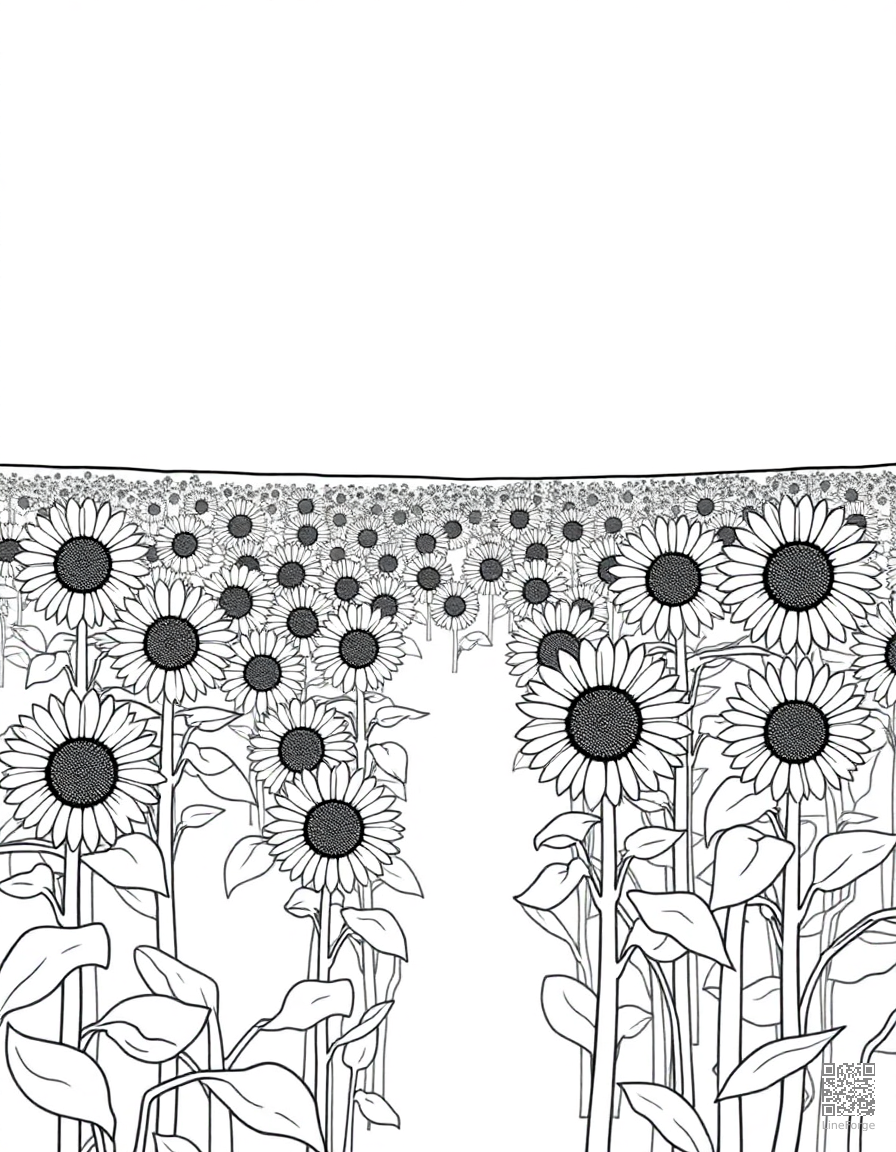 Sunflower field stretching to the horizon coloring page Minimal style - free printable