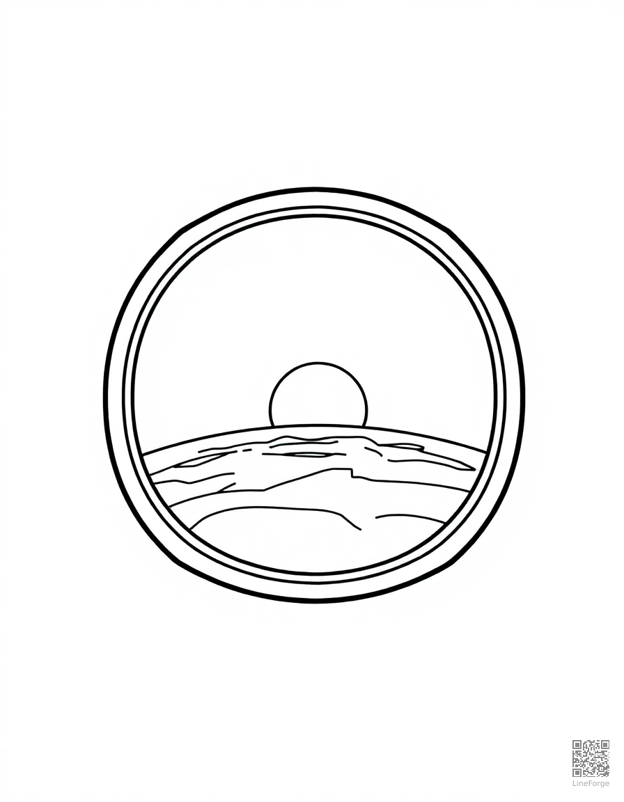 sunrise seen from space station window coloring page Minimal style free printable