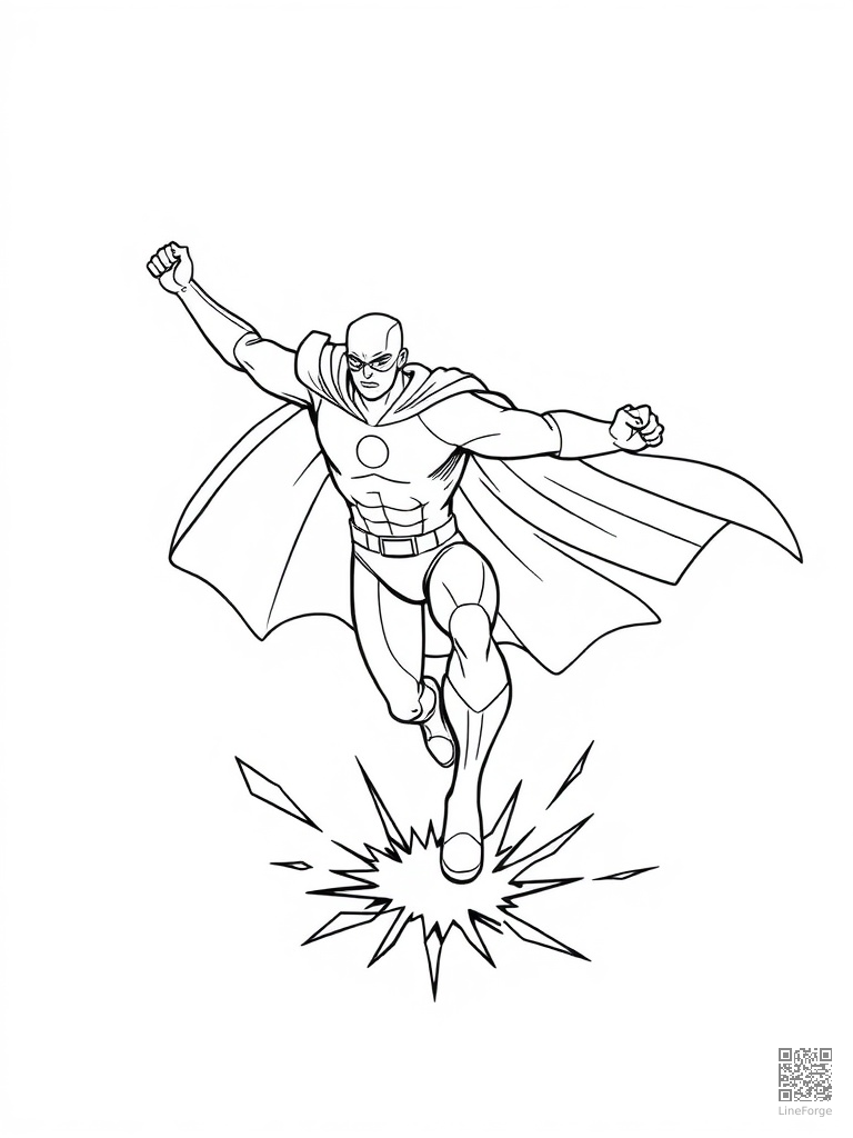 Superhero landing pose cracking the ground coloring page Minimal style - free printable