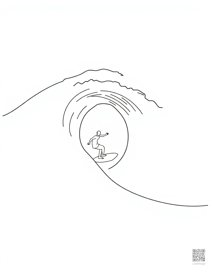 surfer riding a giant wave coloring page Minimal style - free printable