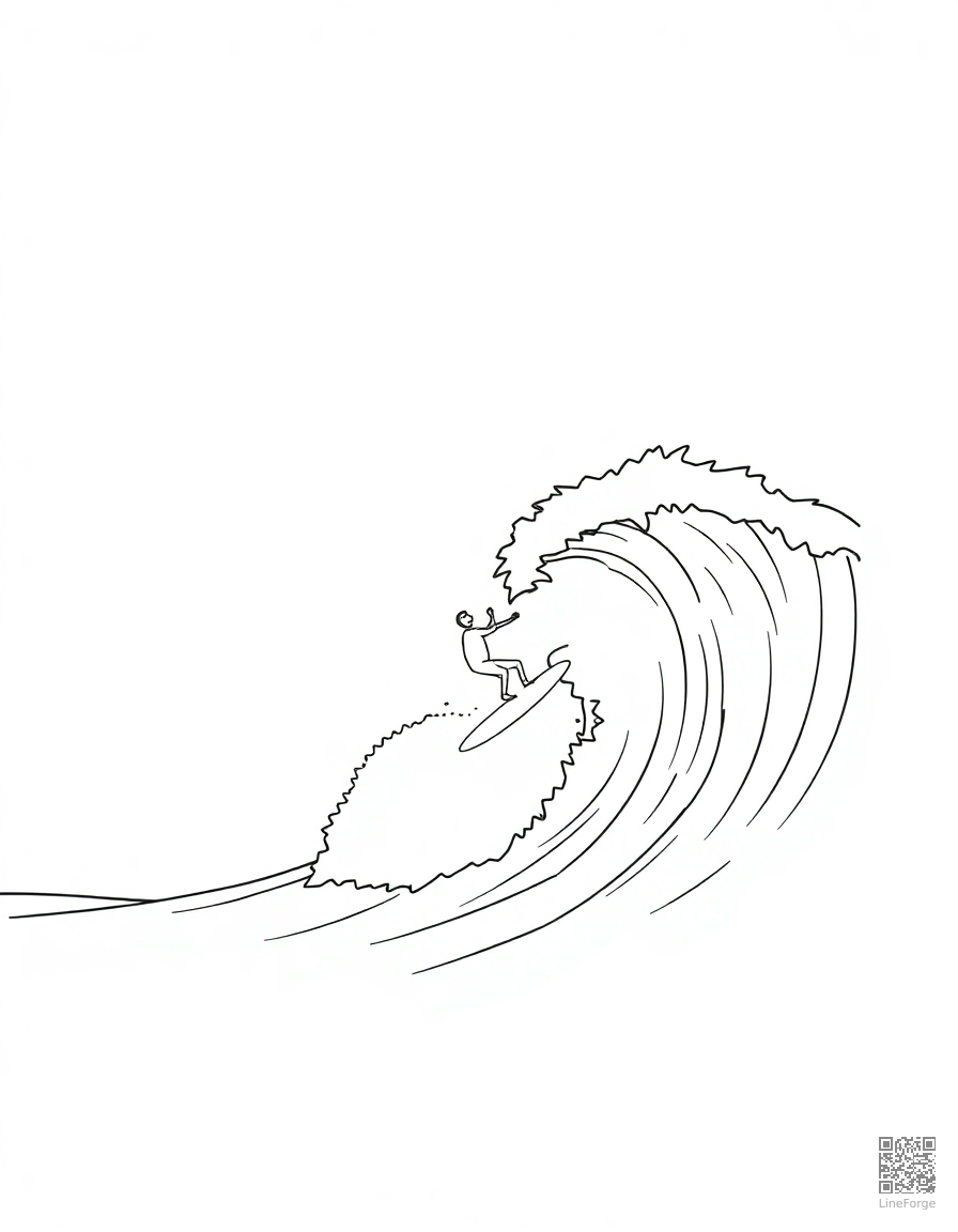 surfing a big wave on a sunny day coloring page Minimal style - free printable