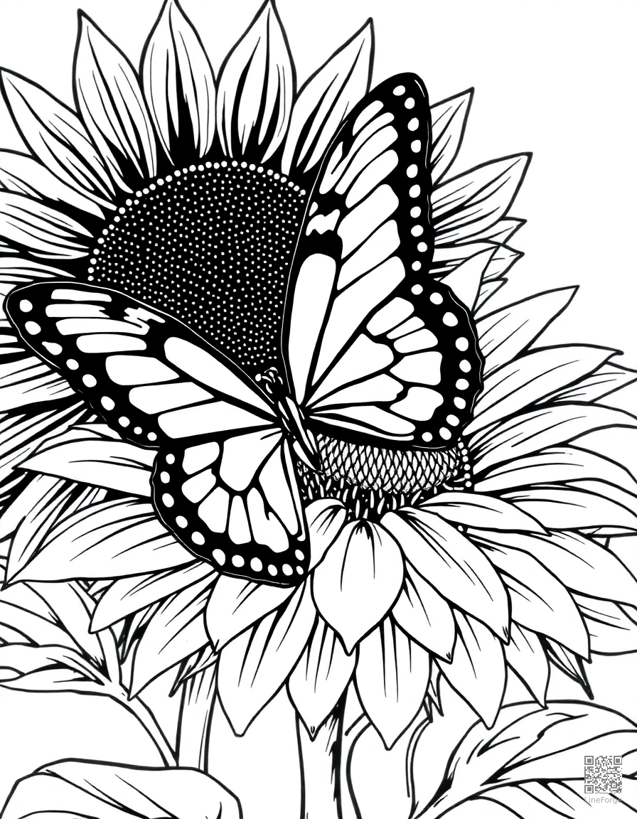 swallowtail butterfly on a sunflower coloring page Manga style - free printable