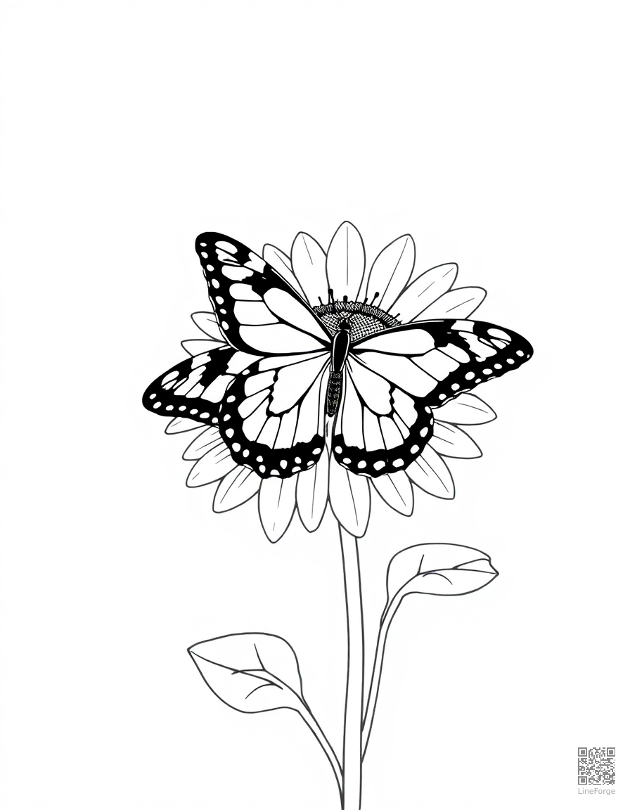 swallowtail butterfly on a sunflower coloring page Minimal style - free printable