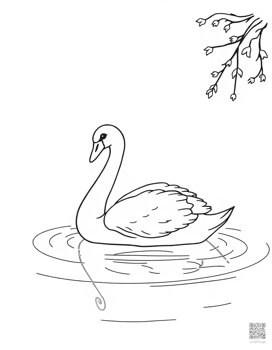 Free swan on a serene lake coloring page in contour style — printable line art