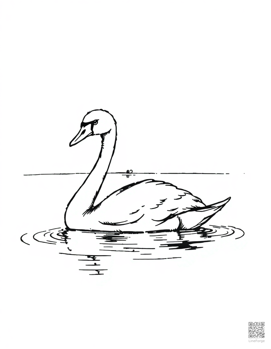 swan on a serene lake coloring page Crosshatch style - free printable