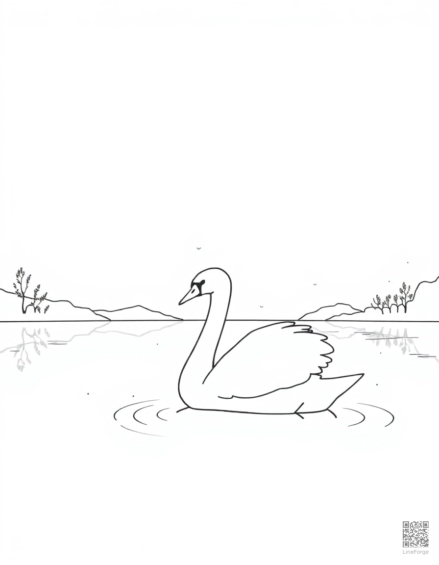 swan on a serene lake coloring page Minimal style - free printable