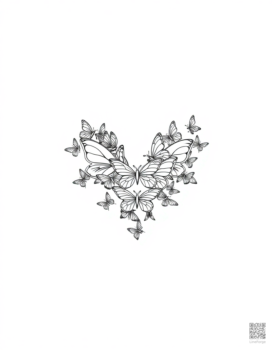 swarm of butterflies forming a heart shape coloring page Minimal style - free printable