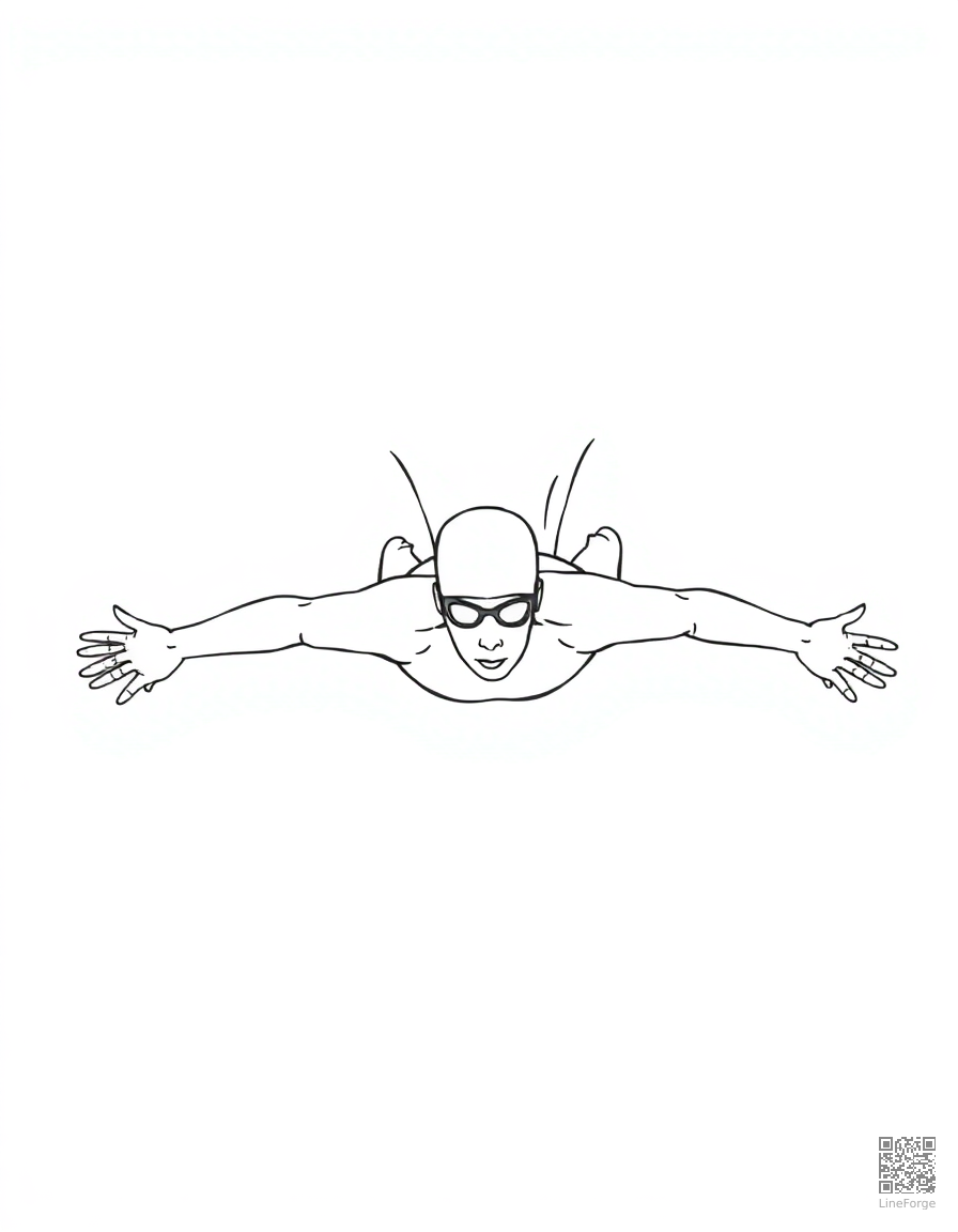 swimmer doing butterfly stroke coloring page Contour style - free printable