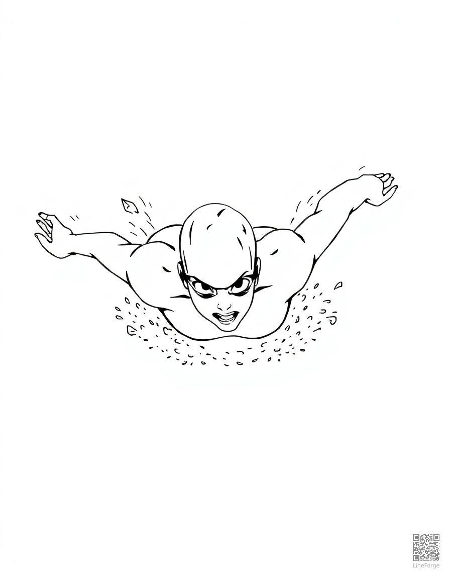 swimmer doing butterfly stroke coloring page Manga style - free printable