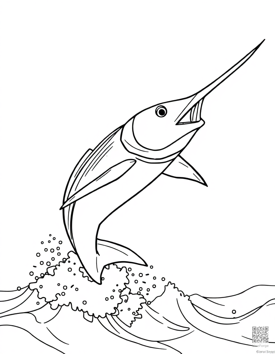 swordfish leaping from the waves coloring page Contour style - free printable