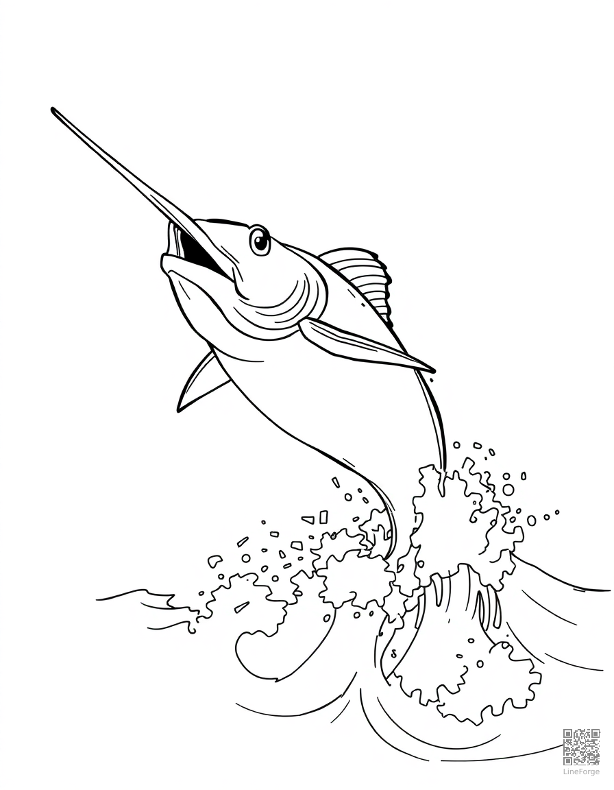 swordfish leaping from the waves coloring page Manga style - free printable
