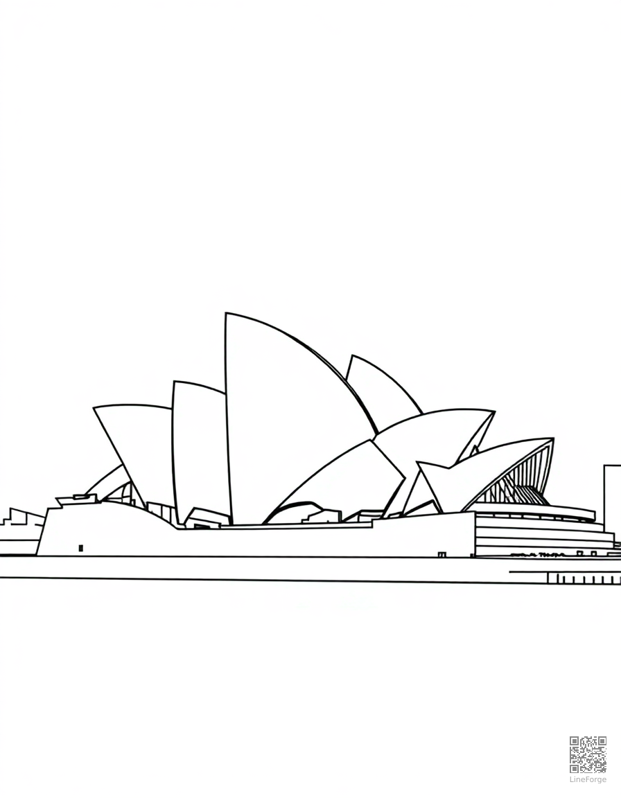 sydney opera house by the harbor coloring page Contour style - free printable