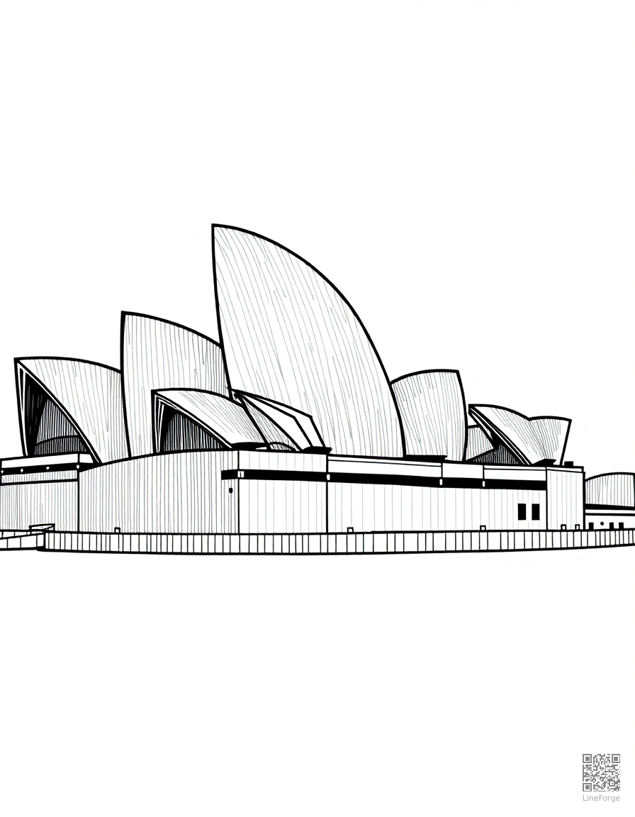 sydney opera house by the harbor coloring page Crosshatch style - free printable