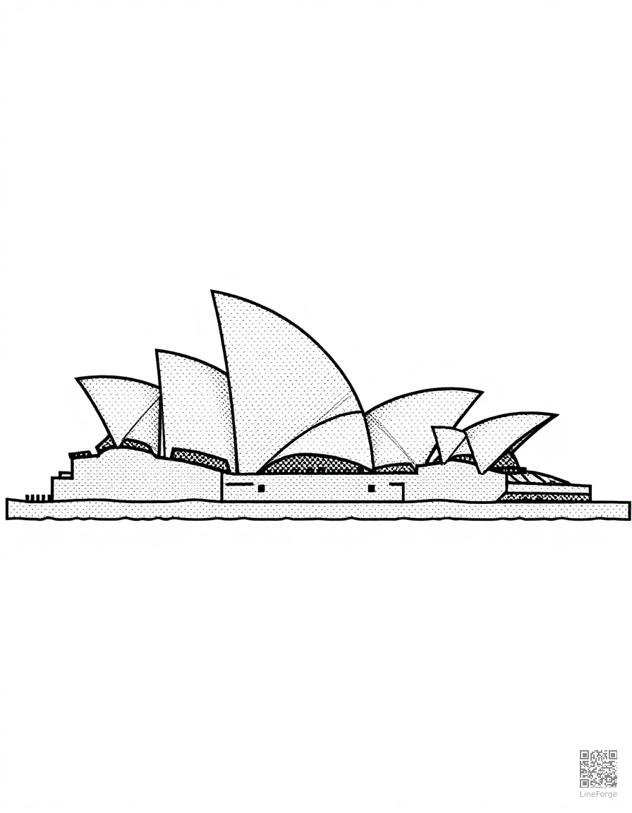 sydney opera house by the harbor coloring page Stipple style - free printable