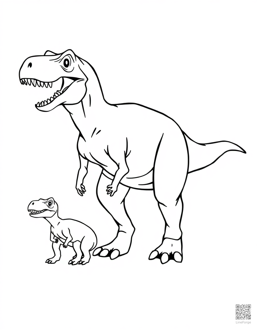 t-rex family with parent and baby coloring page Minimal style - free printable