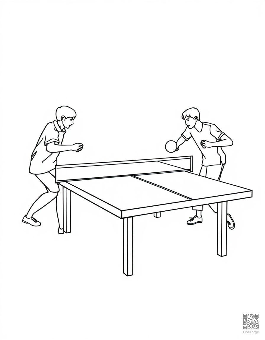 table tennis rally in action coloring page Contour style - free printable