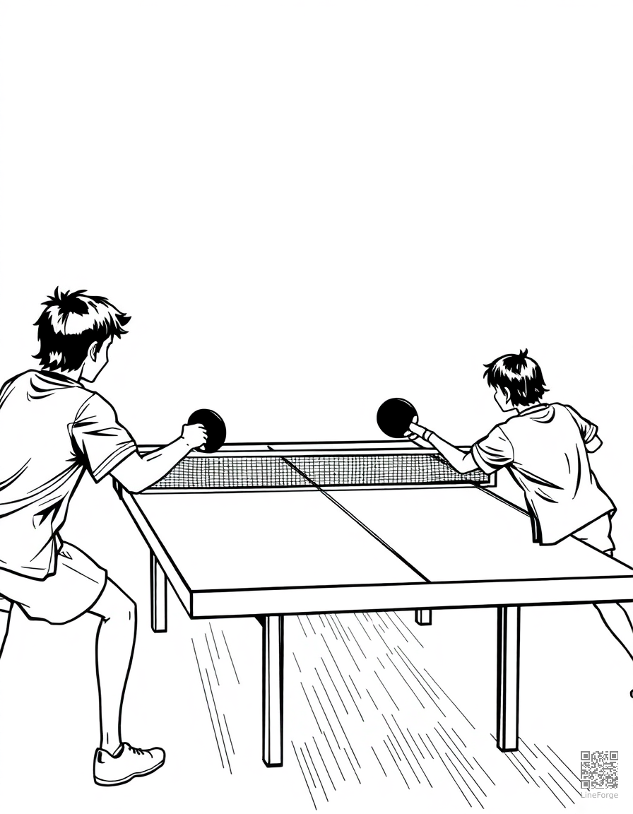 table tennis rally in action coloring page Manga style - free printable