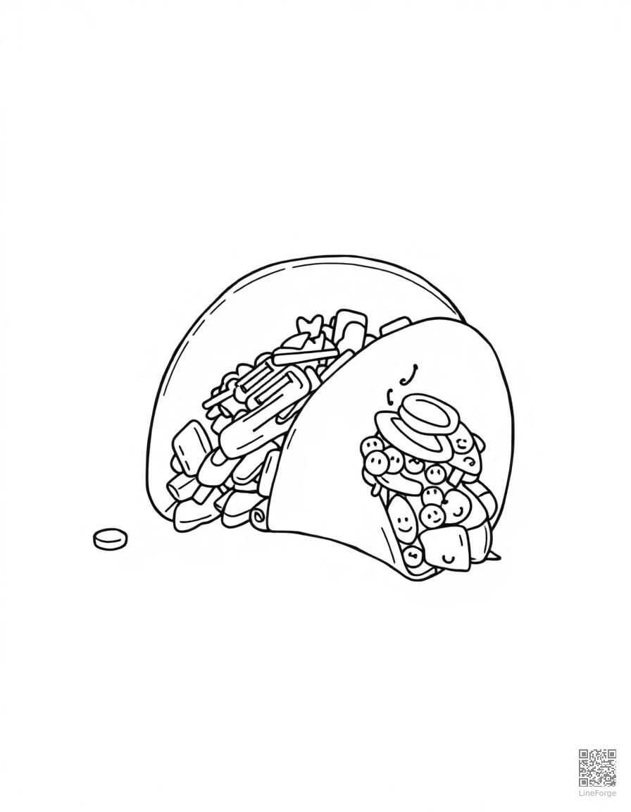 taco with all the fillings spilling out coloring page Minimal style - free printable