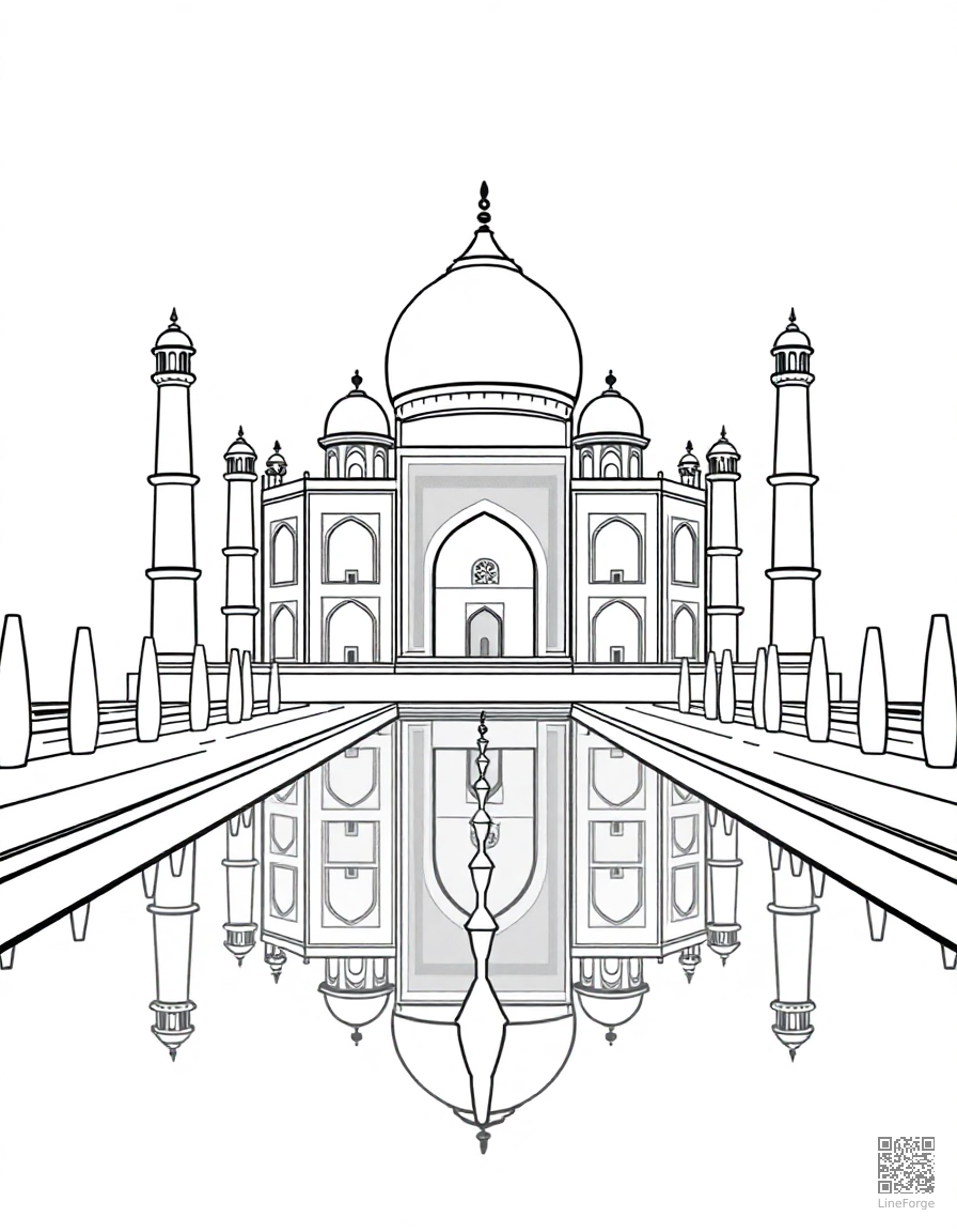 taj mahal with reflecting pool coloring page Contour style - free printable
