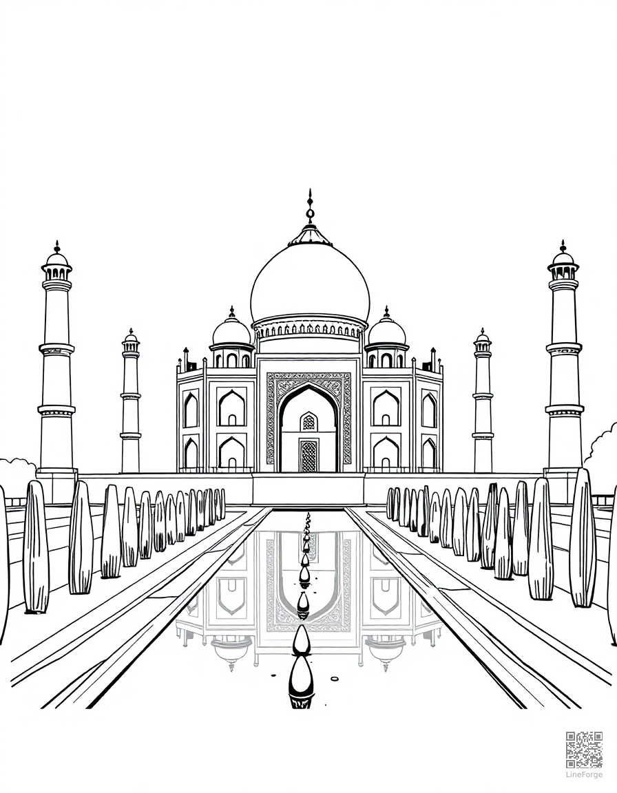 taj mahal with reflecting pool coloring page Manga style - free printable