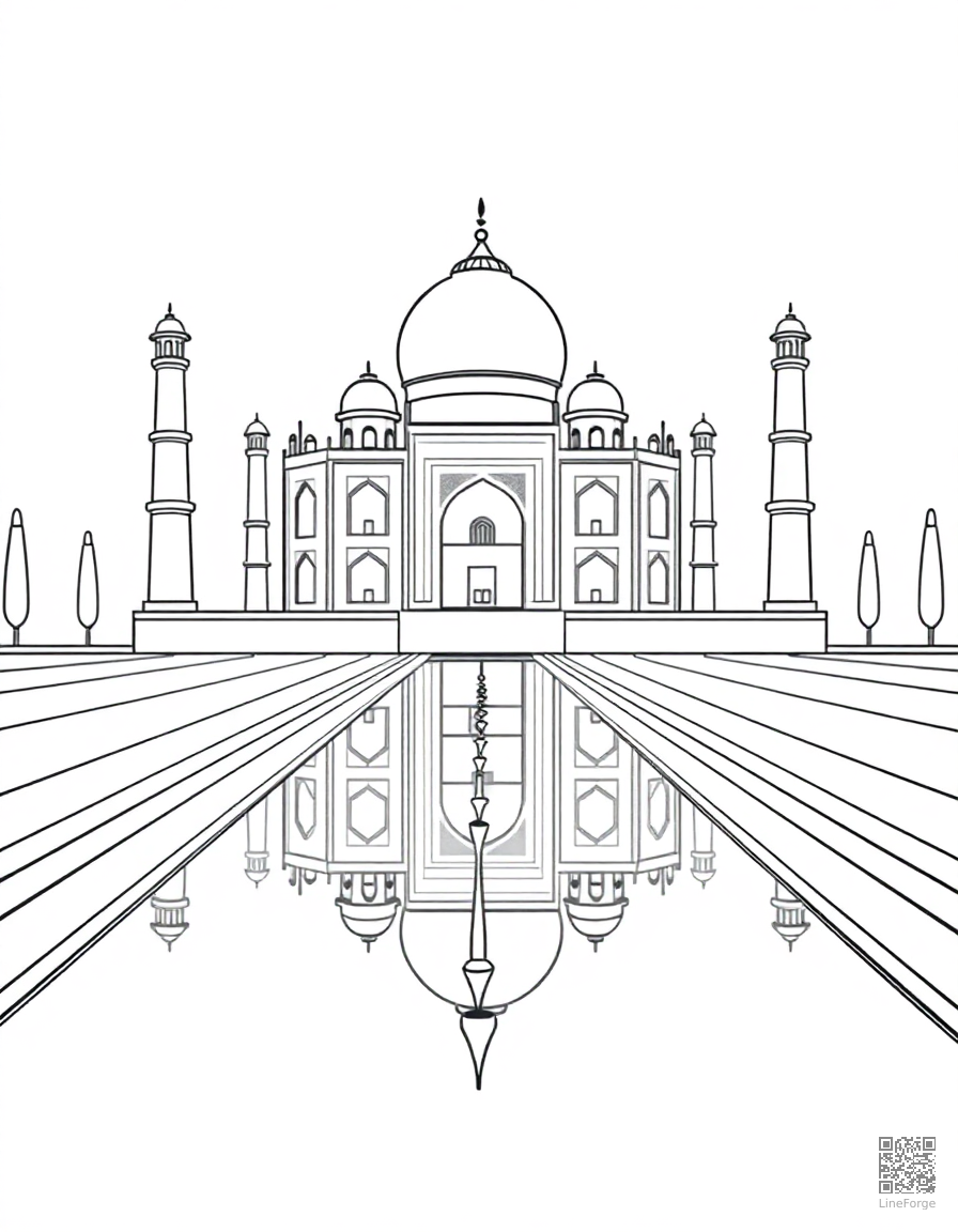 taj mahal with reflecting pool coloring page Minimal style - free printable