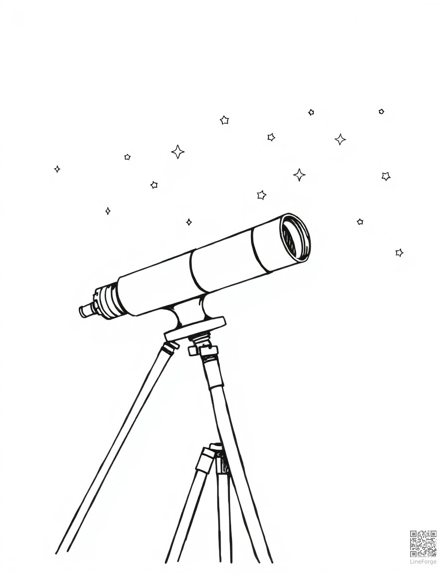 telescope pointed at the stars coloring page Crosshatch style - free printable