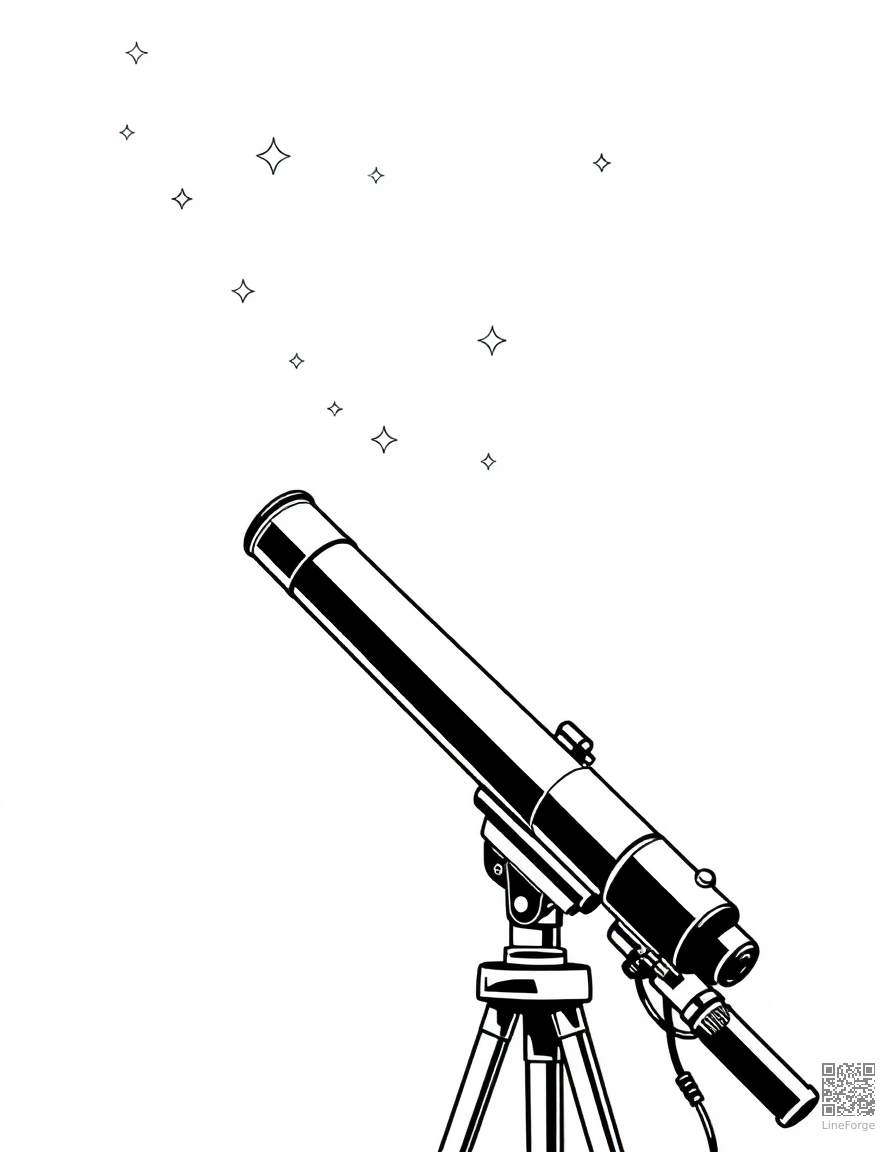 Free telescope pointed at the stars coloring page in manga style — printable line art