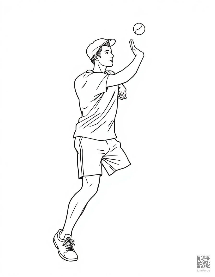tennis player serving the ball coloring page Contour style - free printable