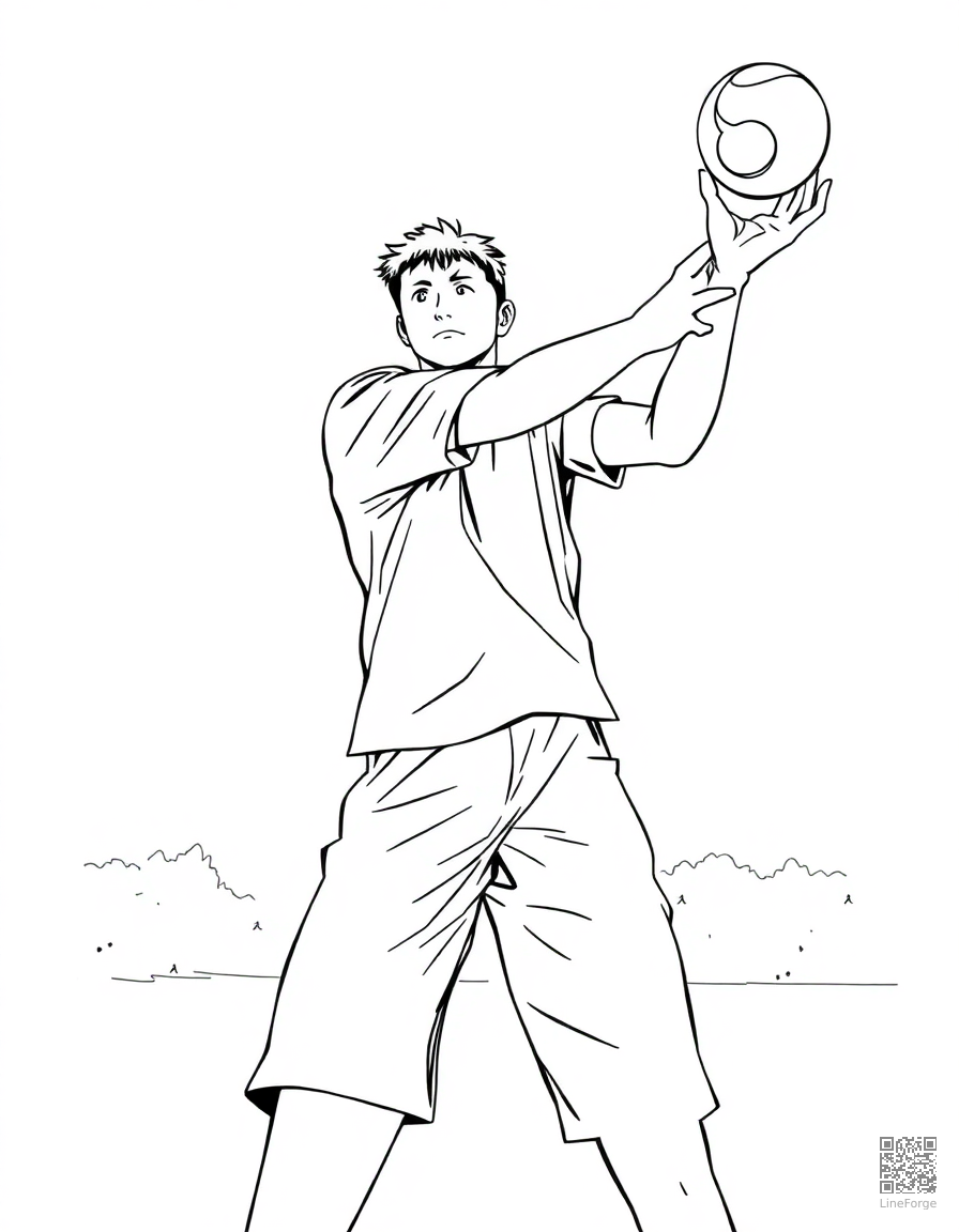 tennis player serving the ball coloring page Manga style - free printable