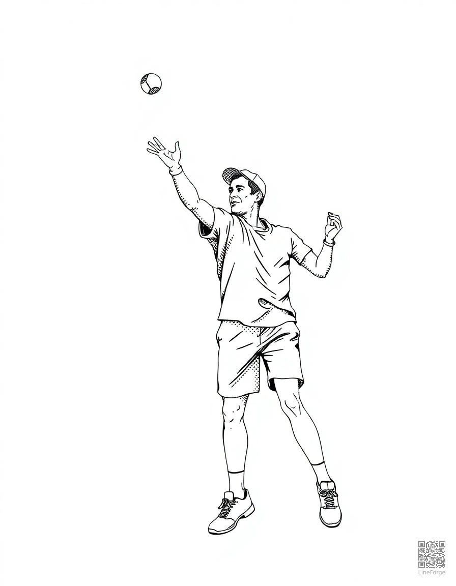 tennis player serving the ball coloring page Stipple style - free printable