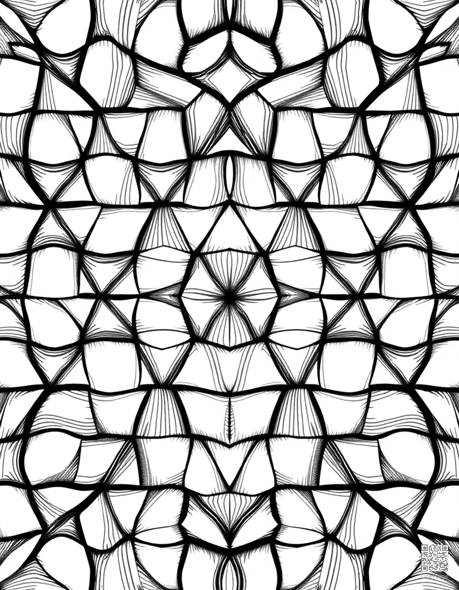 tessellation pattern with interlocking shapes coloring page Crosshatch style - free printable