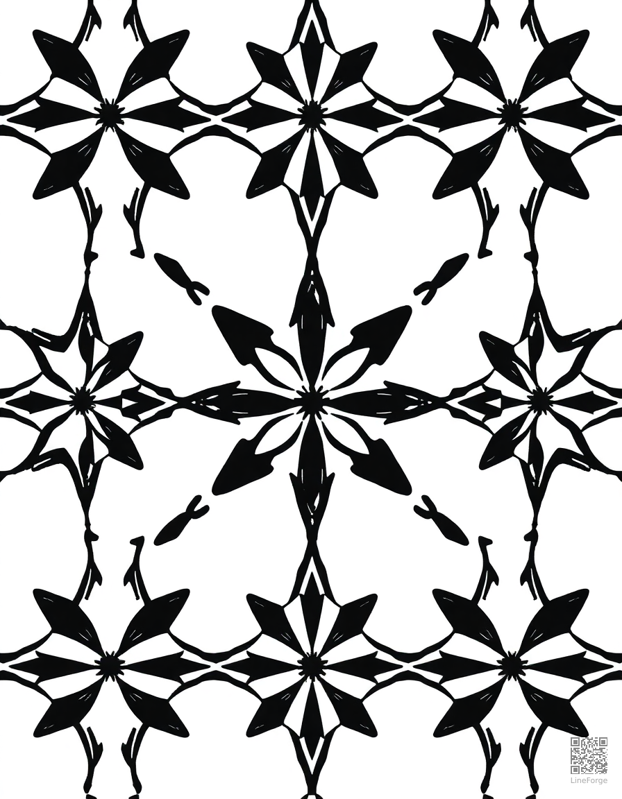 tessellation pattern with interlocking shapes coloring page Stipple style - free printable