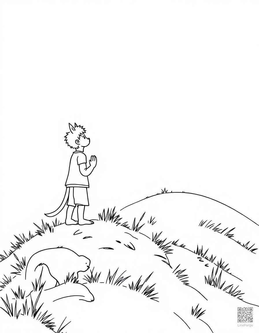 the boy who cried wolf on a hillside coloring page Contour style - free printable